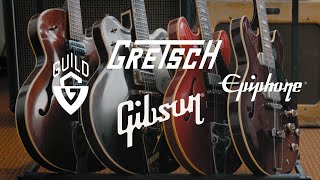 Comparing Hollowbody amp Semihollowbody Guitars from Gibson Guild Gretsch and Epiphone [upl. by Magbie584]