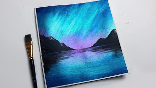 Northern Lights Mountains  Acrylic Painting For Beginners  Aurora Painting Tutorial [upl. by Tobin]