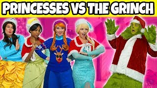 DISNEY PRINCESSES VS THE GRINCH Will the Grinch Steal Christmas from Elsa amp Anna Jasmine Tiana [upl. by Aninaj]