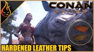 Easy Hardened Leather And Thick Leather Conan Exiles 2018 Beginner Tips [upl. by Ranice981]