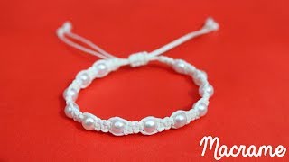 Como hacer una Pulsera de hilo simple con perlas✧ NUDO PLANO Macrame [upl. by Hu]