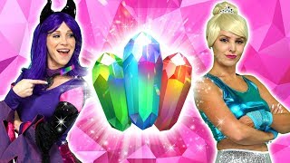 ELSA AND MALFICENT’S MAGIC CRYSTALS And Disney Princesses Ariel Belle Jasmine and Anna [upl. by Tfat853]