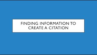 Finding Bibliographic Information to Construct Citations [upl. by Haile]